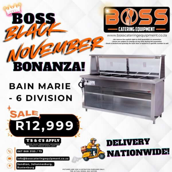 6 Division Bain Marie With Glass (Floor Standing) - *BLACK FRIDAY*