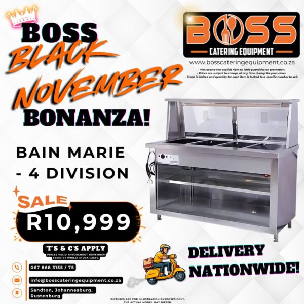 4 Division Bain Marie With Glass (Floor Standing) - *BLACK FRIDAY*