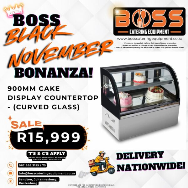 Countertop Cake Display Fridge Curved 900mm - *BLACK FRIDAY*